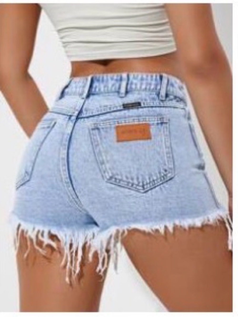 SHEIN Light Blue Frayed Hem High-Rise Denim Shorts
